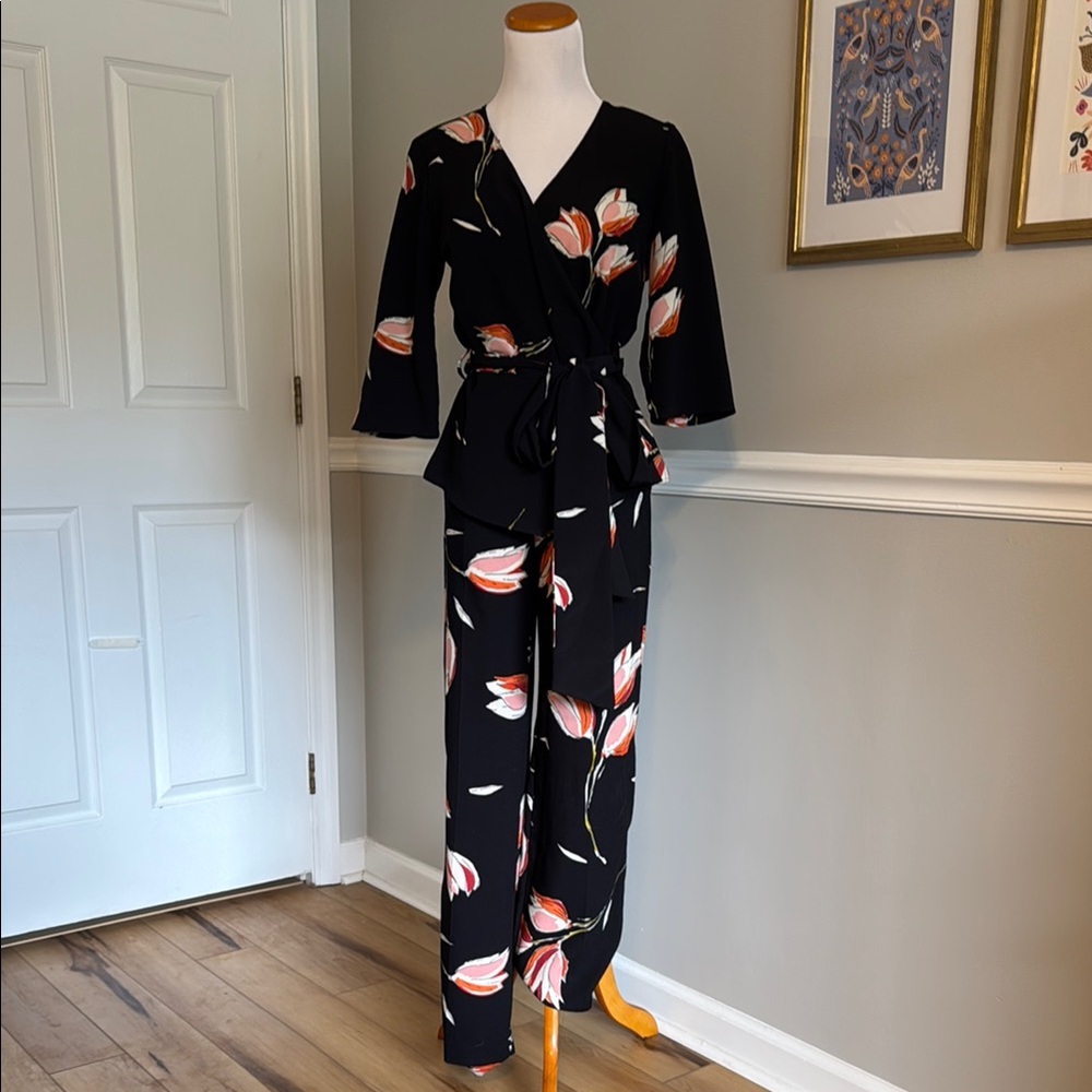 Zara Black Jumpsuit with Floral Design